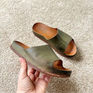Kork-Ease Olive Green Leather Slide Sandals